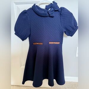 Janie and Jack Quilted Navy Dress with Brown Accents